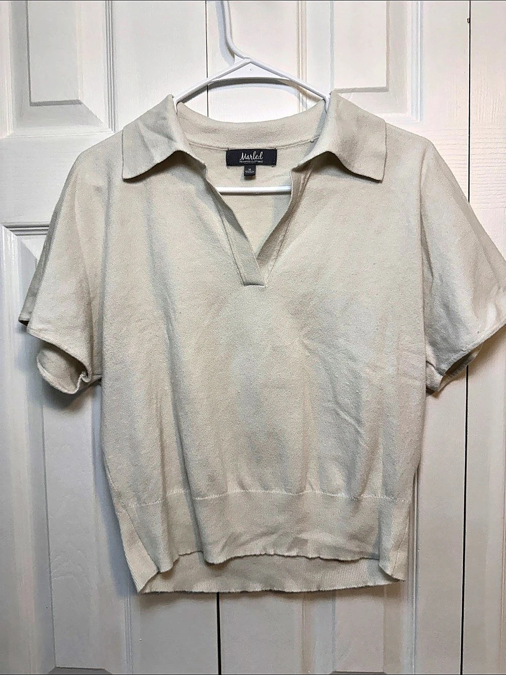 Cream Collared Short Sleeve Sweater